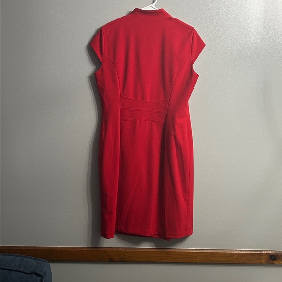 Calvin Klein Red Wrap Dress with Gold Insignia SZ 12 - Picture 3 of 9